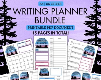 15 Page Writing Planner Bundle! | Printable PDF | A4 | US Letter | Daily Planner | Writing | Blue | Story Plan | Writing Sprints | Trackers