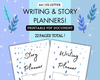 Story and Writing Planners perfect for Nanowrimo! | PDF Printable | A4 | US Letter | Blue | Word Tracker | Editing Checklist | Story Plan
