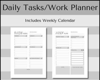 Daily Tasks Sheet, Daily Work Planner, Weekly Calendar, 12/24hr Time, 18 Hour Days, Weekly Planner, A4/US Letter, PRINTABLE PDF, Grey