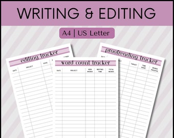 Word Count Tracker, Bearbeitungs-Tracker, Korrekturlesen-Tracker, Schreib-Tracker, Schreibwerkzeuge, druckbare PDF, A4 / US Letter, lila