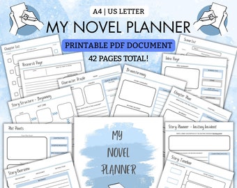 My Novel Planner | Printable PDF | 40 pages to help plan your BESTSELLER! | A4 US Letter | Blue | Writer | Nanowrimo | Writing | Novel Plan