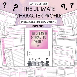 ¡El perfil de PERSONAJE ÚLTIMO! / 50 páginas! / PDF imprimible / A4 / us Carta / Perfil de personaje / Escritura / Planificador de historias / Rosa / Escritor