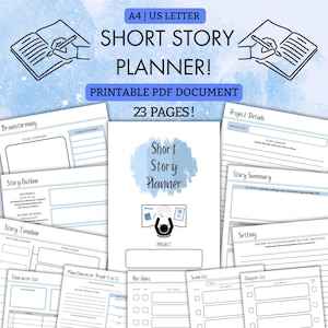 ¡Planificador de historias cortas! / 23 páginas / PDF imprimible / Fácil de usar / ¡Planifica y traza tu mejor cuento! / A4 y carta EE. UU. / Azul /