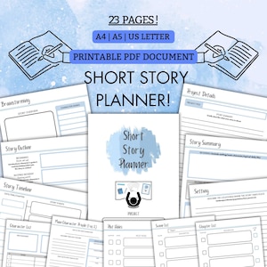 Kortverhalenplanner | 23 pagina's afdrukbaar, personage en plot | Pdf-download | A4/A5/VS-brief
