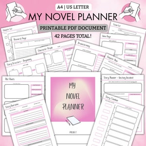 My Novel Planner / PDF imprimible / ¡40 páginas para ayudarte a planificar tu BESTSELLER! / A4 Carta EE.UU. / Rosa / Escritor / Nanowrimo / Escritura / Plan de novela