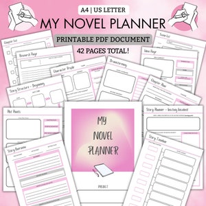 My Novel Planner | Printable PDF | 40 pages to help plan your BESTSELLER! | A4 US Letter | Pink | Writer | Nanowrimo | Writing | Novel Plan