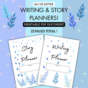 ¡Planificadores de historias y escritura perfectos para Nanowrimo! / PDF imprimible / A4 / Carta de EE. UU. / Azul / Seguimiento de palabras / Lista de verificación de edición / Plan de historias