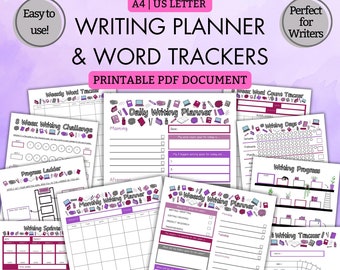 Schreibplaner & Word Count Tracker | Druckbare PDF | 15 Seiten | DIN A4 | US Letter | Tagesplaner | Wörter zählen | Sprints schreiben | Planer