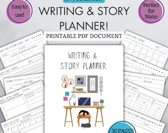 Writing & Story Planner | 30 Pages | Printable PDF | Perfect for Nanowrimo | Writing Challenge | Writer | Novel Planner | A4 | US Letter