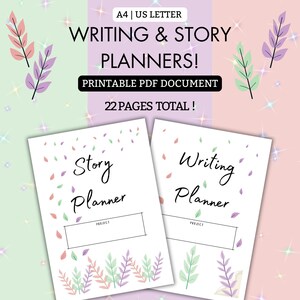 ¡Planificadores de historias y escritura! / PDF imprimible / ¡Escribe tus ideas para historias en papel y realiza un seguimiento de tu progreso! / A4 / Carta EE. UU. /