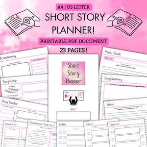 ¡Escribe una gran historia corta con este planificador de 23 páginas! / PDF imprimible / Fácil de usar / ¡Perfecto para escritores! / A4 y carta EE. UU. / Rosa