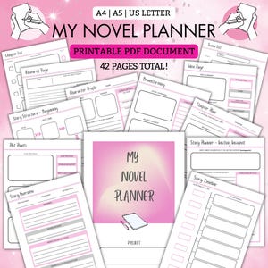 My Novel Planner | Printable PDF | 40 pages to help plan your BESTSELLER! | A4 | A5 | US Letter | Pink | Writer | Writing | Novel Plan image 1