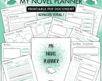 Mijn romanplanner | Afdrukbare pdf | 40 pagina's om je BESTSELLER te plannen! | A4 | A5 | Amerikaanse brief | Groen | Schrijver | Schrijven | Nieuw plan: