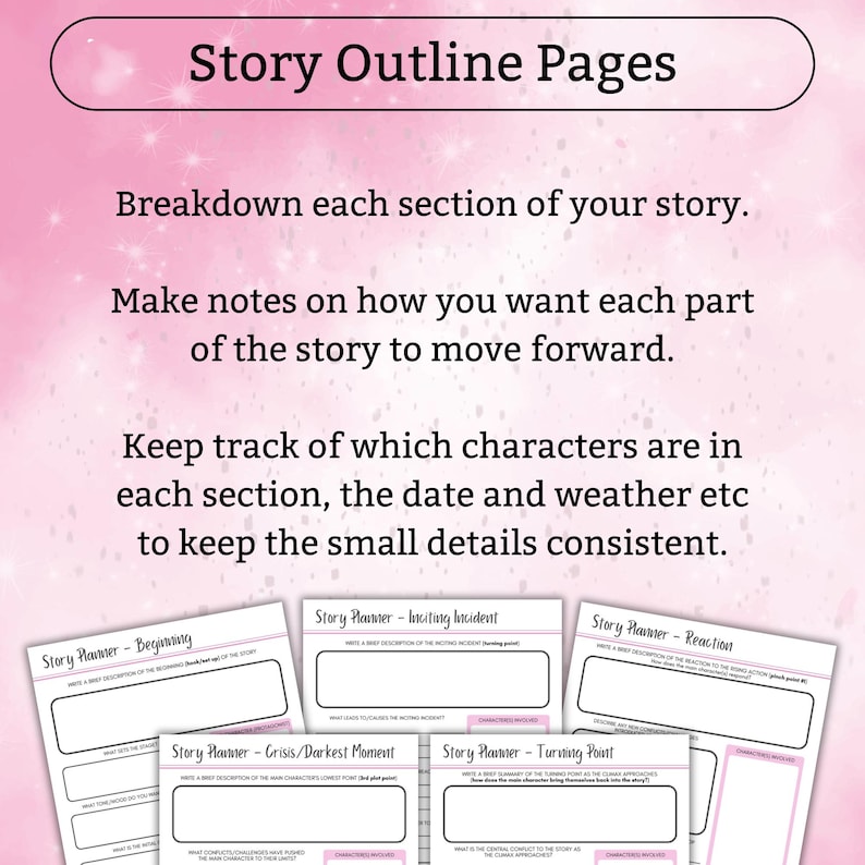 My Novel Planner | Printable PDF | 40 pages to help plan your BESTSELLER! | A4 | A5 | US Letter | Pink | Writer | Writing | Novel Plan image 6