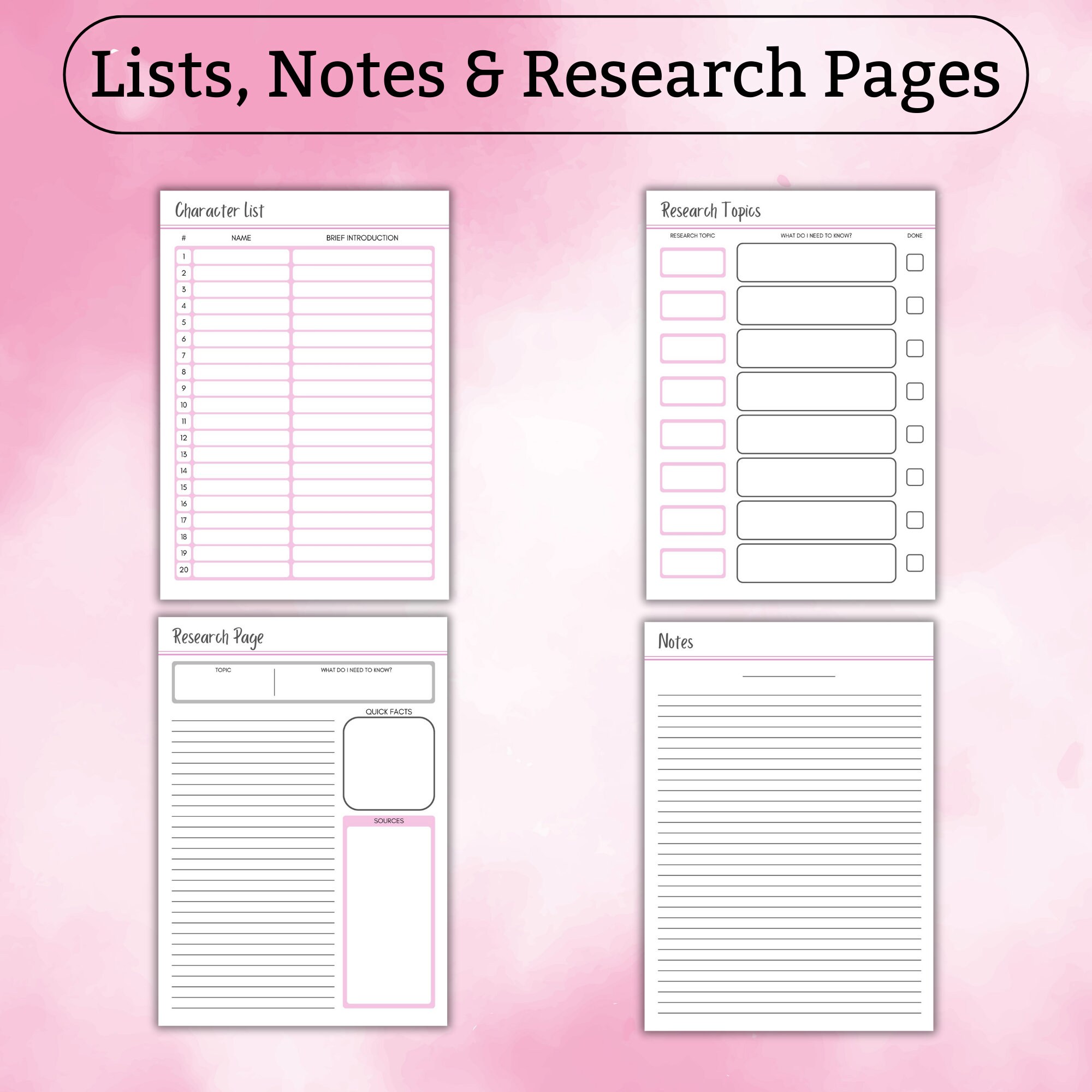 My Novel Planner Printable PDF 40 Pages to Help Plan Your BESTSELLER A4 US Letter Pink Writer ...