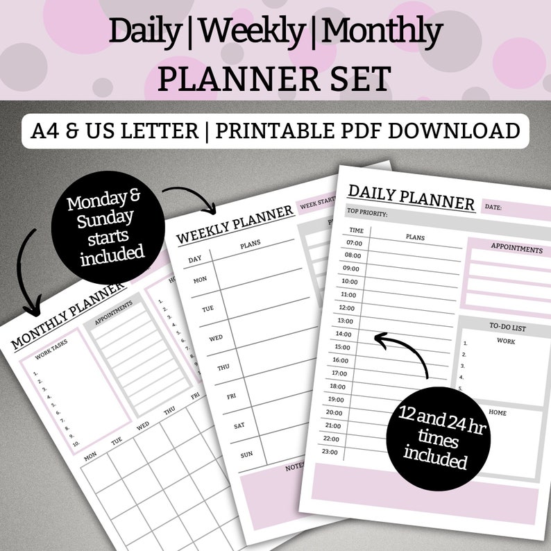 Work From Home Planner Set, Daily Planner, Weekly Planner, Monthly ...