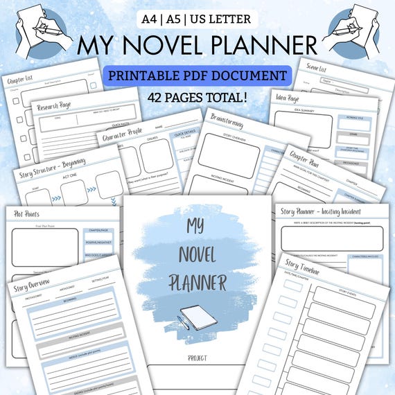 My Novel Planner | Printable PDF | 40 pages to help plan your BESTSELLER! | A4 | A5 | US Letter | Blue | Writer | Writing | Novel Plan