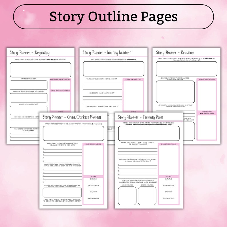 My Novel Planner Printable PDF 40 pages to help plan your BESTSELLER A4 US Letter Pink Writer Nanowrimo Writing Novel Plan image 5
