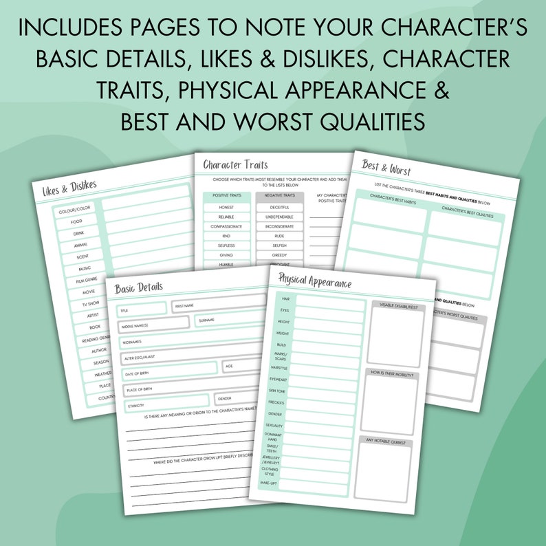 Printable Character Development Create the Ultimate CHARACTER PROFILE for the Main Character of Your ...