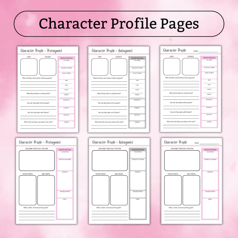 My Novel Planner Printable PDF 40 pages to help plan your BESTSELLER A4 US Letter Pink Writer Nanowrimo Writing Novel Plan image 6