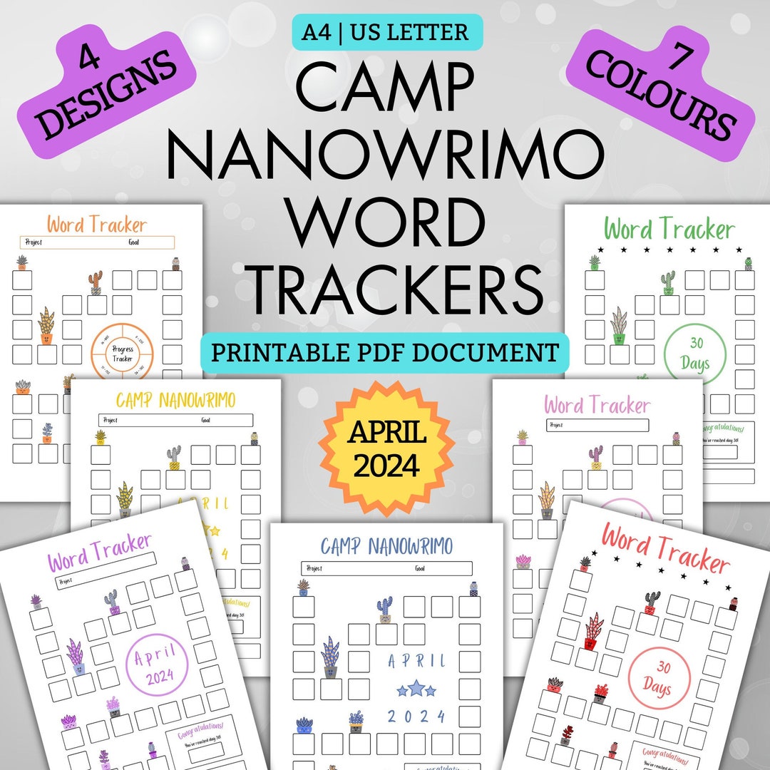 Camp Nanowrimo April 2024 Word Trackers PDF Printable Snake Trackers A4