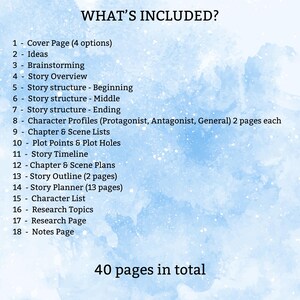 Mijn romanplanner | Afdrukbare pdf | 40 pagina's om je BESTSELLER te plannen! | A4 | A5 | Amerikaanse brief | Blauw | Schrijver | Schrijven | Nieuw plan: afbeelding 2