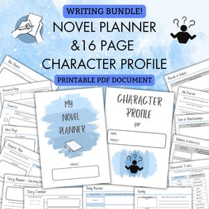 Writing Bundle! Get the Novel Planner & 16 page Character Profile together! | PDF Printable | A4 | A5 | US Letter | Writer | Writing | Blue