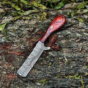 Hand Forged Damascus Steel Bull Cutter Knife with sheath, Best Gift For Men, Pocket Knives, Camping Knives, , WESTERN Knives