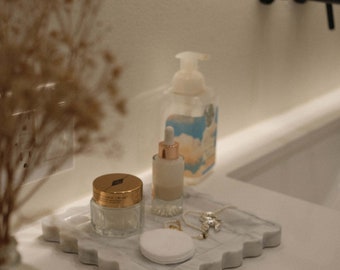 Catchall en marbre blanc - plateau en pierre festonné pour la décoration intérieure, plateau pour meuble-lavabo, plateau à bijoux, plateau décoratif
