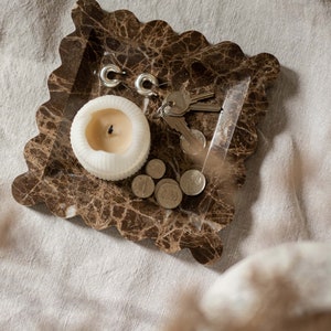 Brown Marble Catchall - Scalloped Marble Tray for Home Decor, Vanity Tray, Jewelry Tray, Decorative Tray