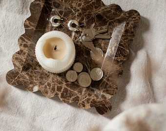 Brown Marble Catchall - Scalloped Marble Tray for Home Decor, Vanity Tray, Jewelry Tray, Decorative Tray