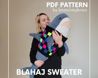 Blahaj Grandma Square // Retro Pixel Pullover Weste Häkelanleitung PDF