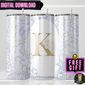 Floral 20oz Tumbler+Free Gift Letters,Personalized Tumbler, Monogram Tumbler, Gift for Her, Initial Tumbler, Custom Tumbler, Flower.