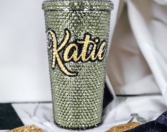 Hand-Set Rhinestone Tumbler: Personalized Bling Cup with Custom Name