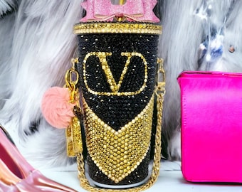 Gold Chain Rhinestone Tumbler: Bling Stainless Steel Cup