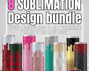 8 Drip Tumbler Wrap Bundle PNG, 20oz Skinny Paint Drip Sublimation Designs