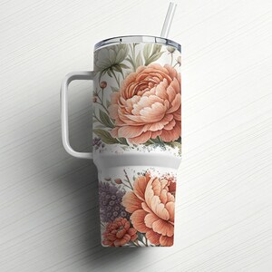 Floral Peony 40 oz Tumbler: Elegant Insulated Travel Mug