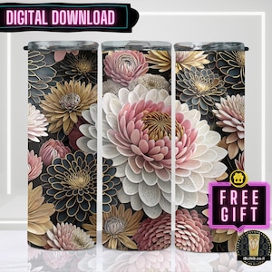 Chrysanthemum Tumbler Wrap: Floral Sublimation Design (PNG Digital Download for 20oz Tumbler)