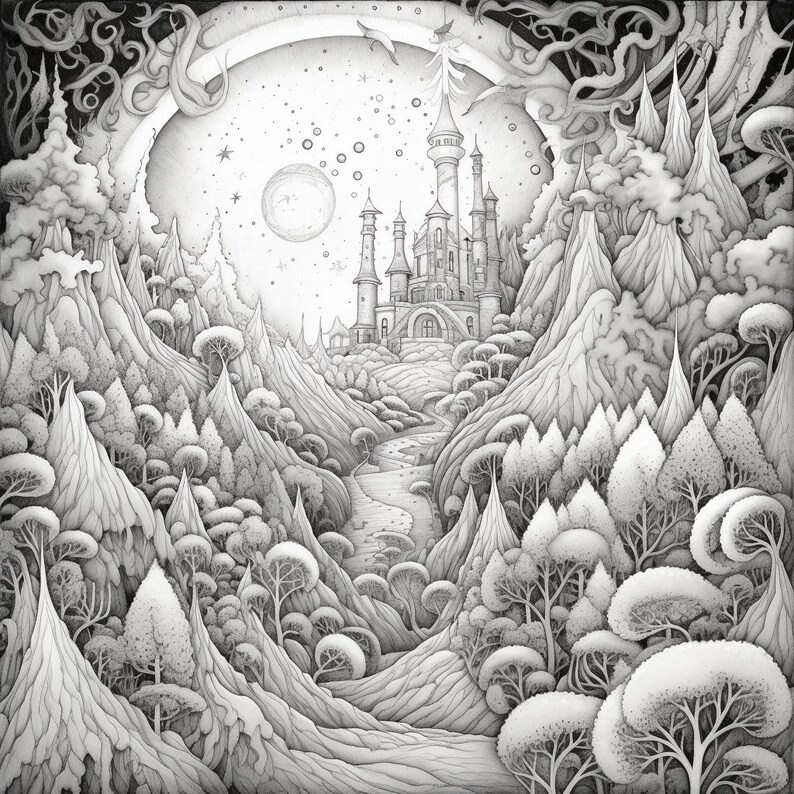 Fantasy Worlds Coloring Pages Etsy