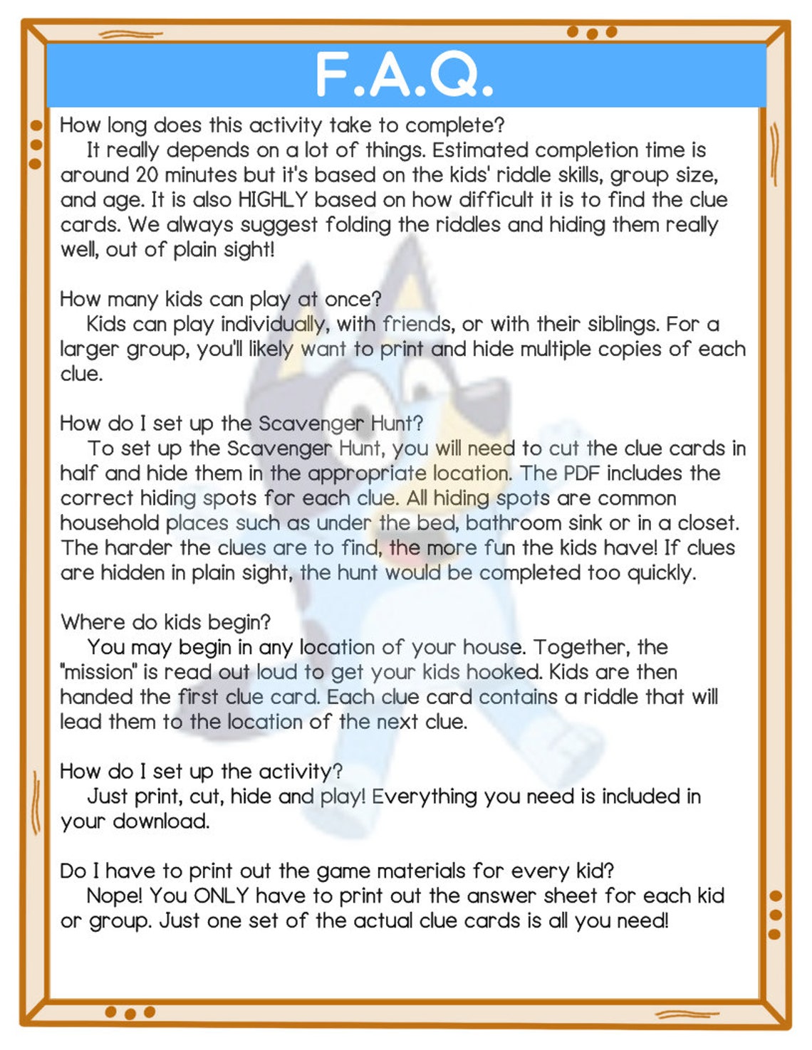 Bluey Scavenger Hunt for Kids - Etsy