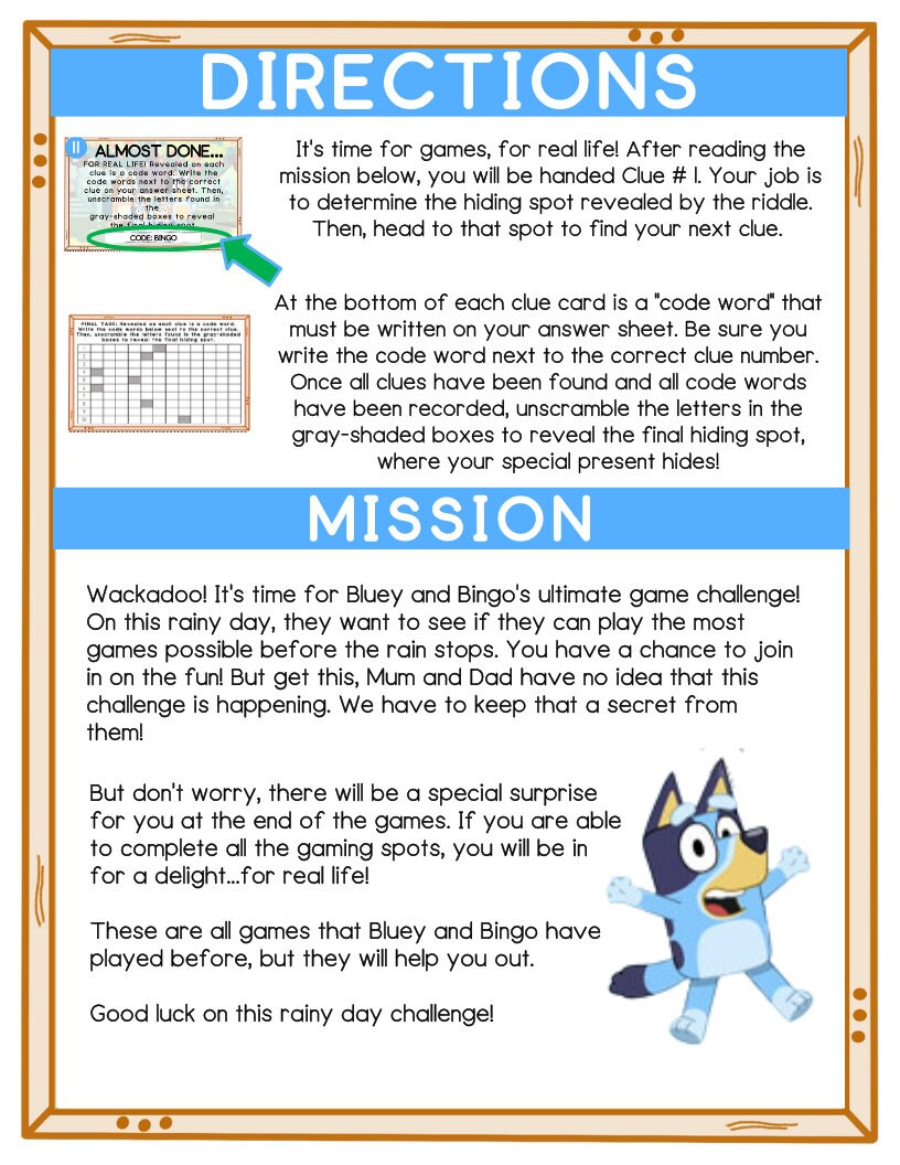 Bluey Scavenger Hunt for Kids Etsy