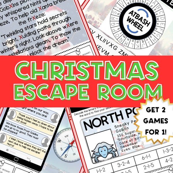 Kerstescaperoom voor kinderen, afdrukbaar puzzelspel (pdf)