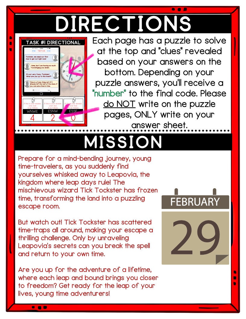 Leap Year Escape Room, Leap Year, Escape Room, Escape Room for Kids