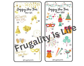 Happy New Year Savings Challenges Set of 2 | Low Income | Seasonal Mini Savings Challenge For Cash Envelope Stuffing
