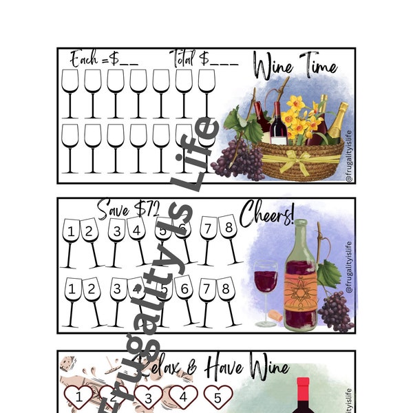 Wine Time Savings Challenge Set of 3, Savings Tracker, Sinking Funds, Cash Envelopes Stuffing, Trip to Vineyard Savings