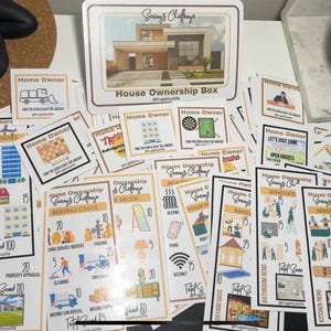 Pacchetto sfida risparmio House Ownership Box formato A6 / 12 sezioni / 84 carte / 6 carte IOU / Dashboard / Segnalibro / PDF digitale scaricabile