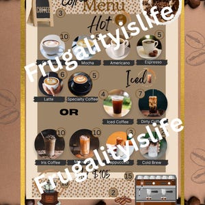 Desafio de economia do painel de menu de café A5 | Baixo orçamento | Baixa renda | Mini desafios de economia | Desafios de economia de cafeína | Envelopes de dinheiro