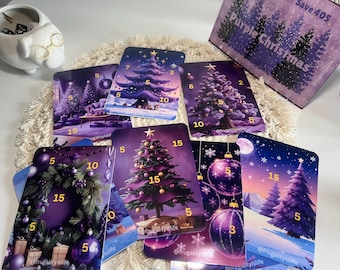 Purple Christmas Savings Challenge, 12 savings challenges and a dashboard | A5 Size | Cash Envelopes |Cash Stuffing | Holidays | Christmas