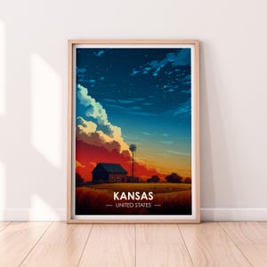 Affiche du Kansas, art mural du Kansas, affiche des États-Unis, impression KS, impression des États-Unis, affiche du Kansas, décoration d'intérieur