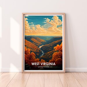 Póster de Virginia Occidental, arte mural del estado de Virginia Occidental, póster de Estados Unidos, impresión de Virginia Occidental, impresión de EE. UU., póster de Virginia Occidental, decoración del hogar